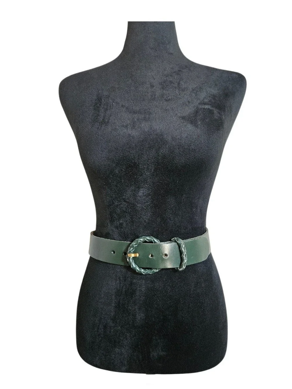 Vintage 70's Calderon 9870 Hunter Green Leather Braided Buckle  Waist Belt S